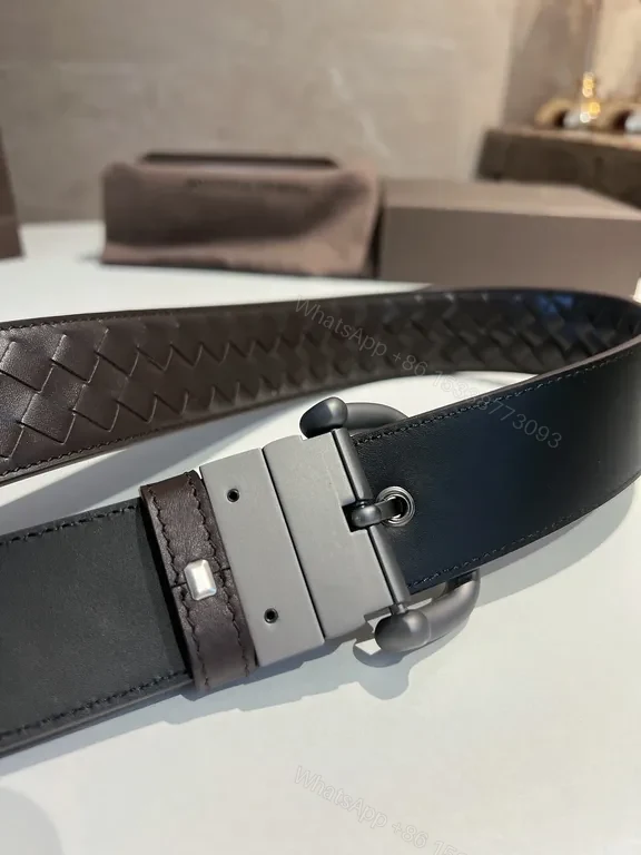 View 7 of Charcoal Leather Belt + Woven Texture + Matte Buckle + Versatile Luxury Belt