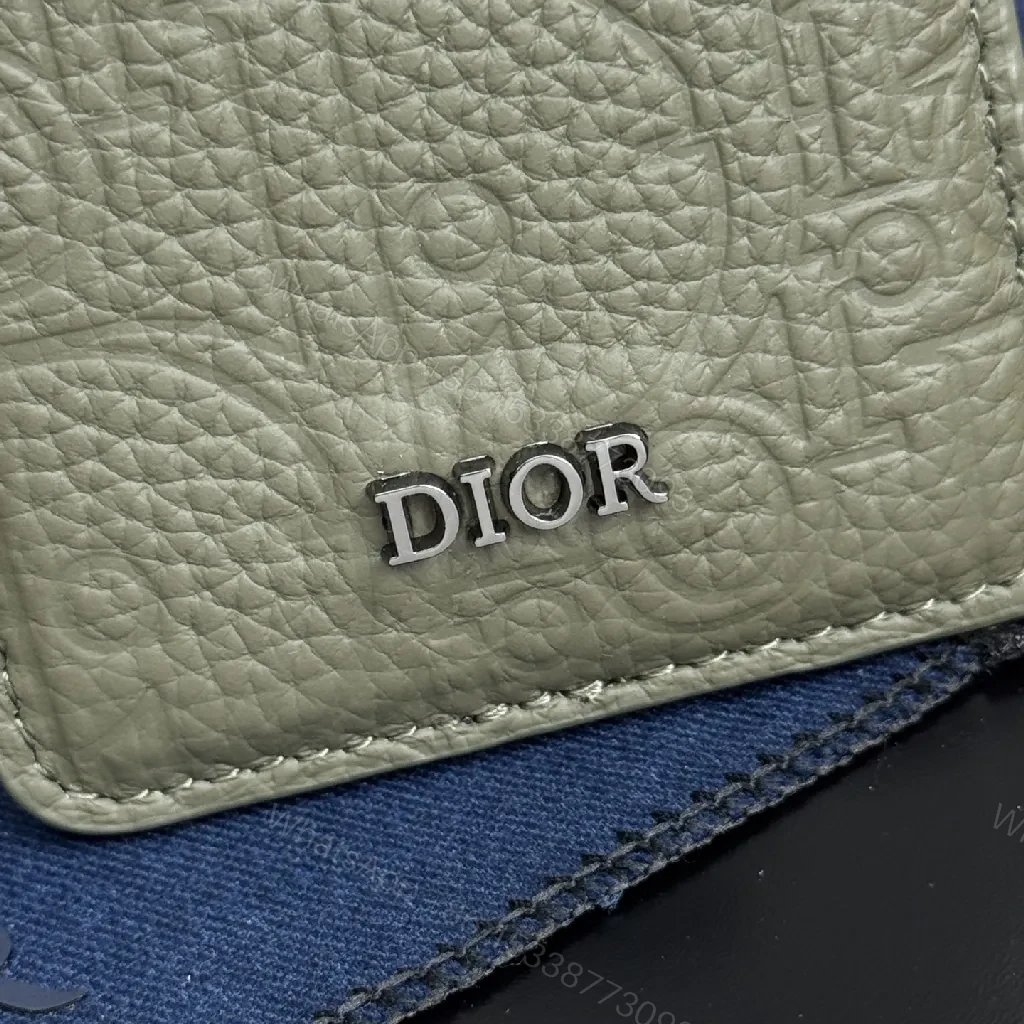 View 3 of Textured Leather Card Case with Dior Detailing - Slim Luxury Accessory