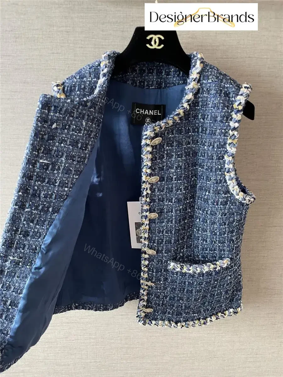 View 5 of Navy Tweed Vest: Structured Luxe, Braided Trim Detail