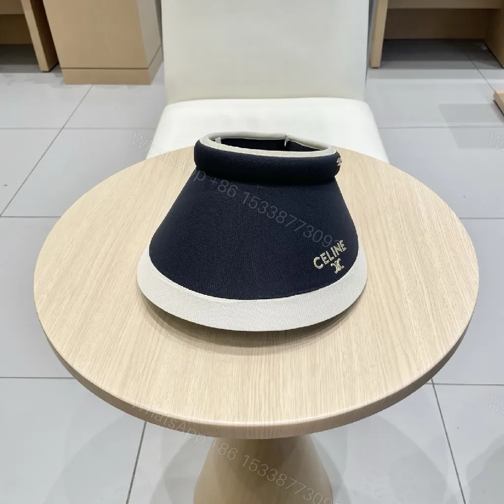 View 5 of Navy Textile Visor with White Edge + Minimal Logo, Sun Shield