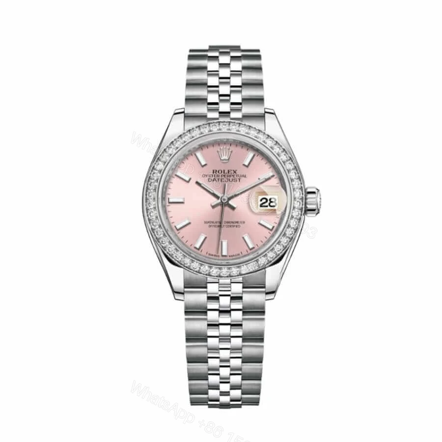 Rolex Lady-Datejust 28 279384RBR Super Clone : White Rolesor Diamond Bezel Pink Dial — view 1
