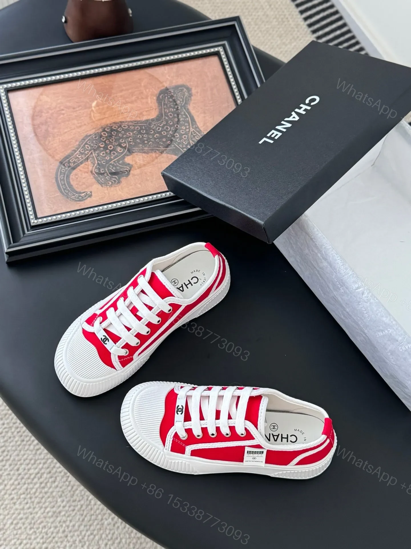 View 6 of Chanel Women Red Canvas And Rubber Sneakers