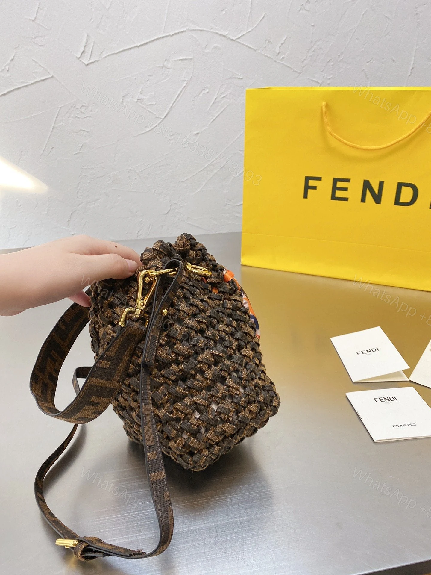 View 5 of Fendi Fendi Mon Tresor FF Jacquard Drawstring Bucket Bag
