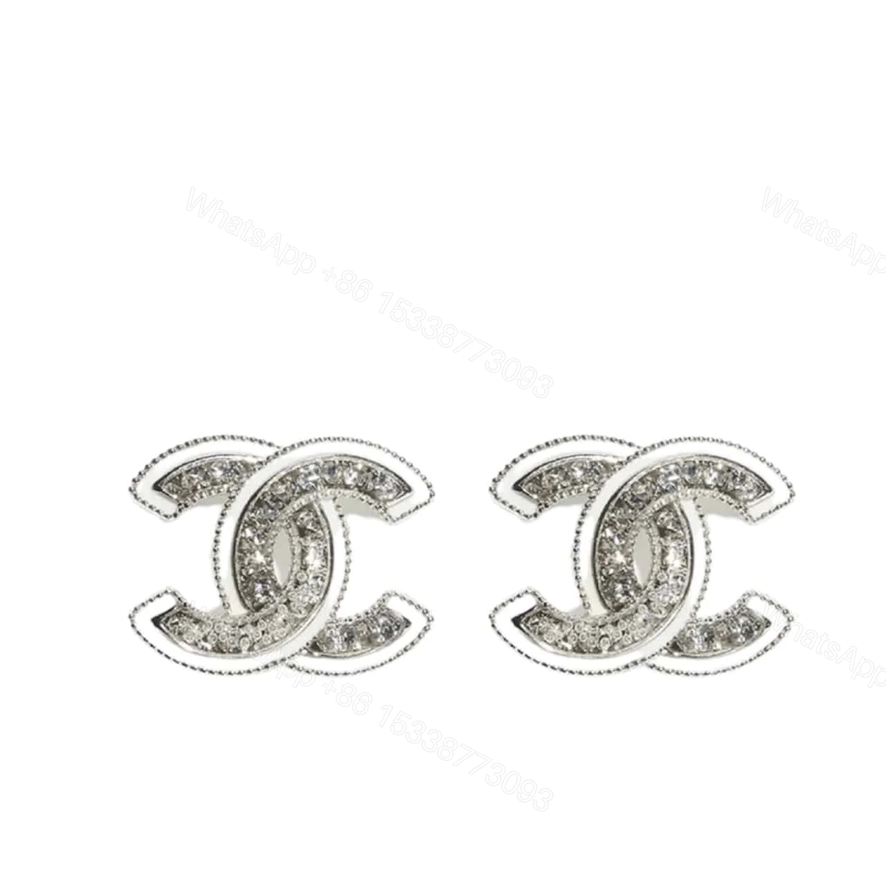 CHANEL STUD EARRINGS SILVER WHITE AND CRYSTAL ABE867 B19263 NADDV — view 1