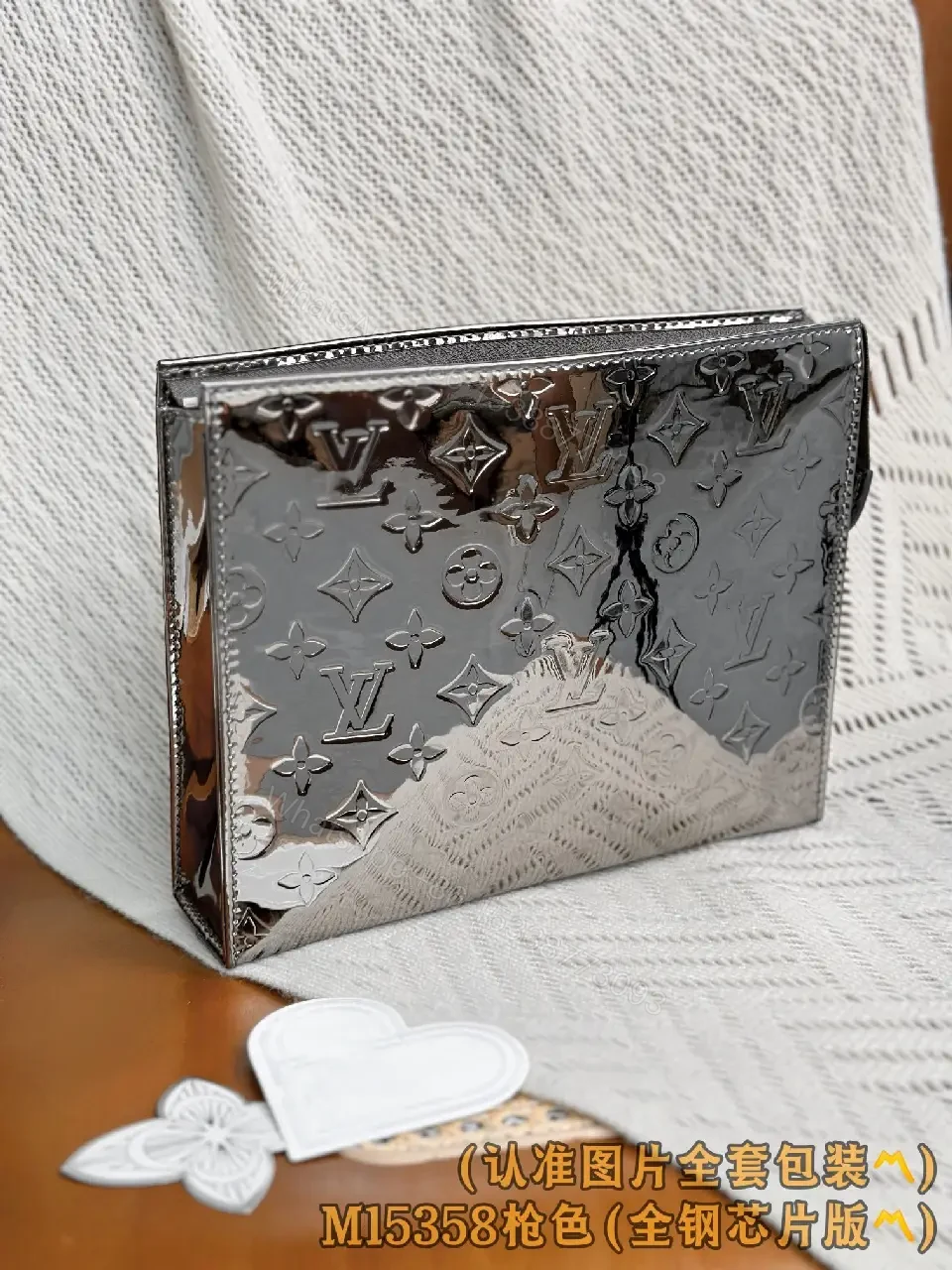 View 7 of Gunmetal Monogram Luxe Wallet: Glossy Coated Canvas, Bi-Fold