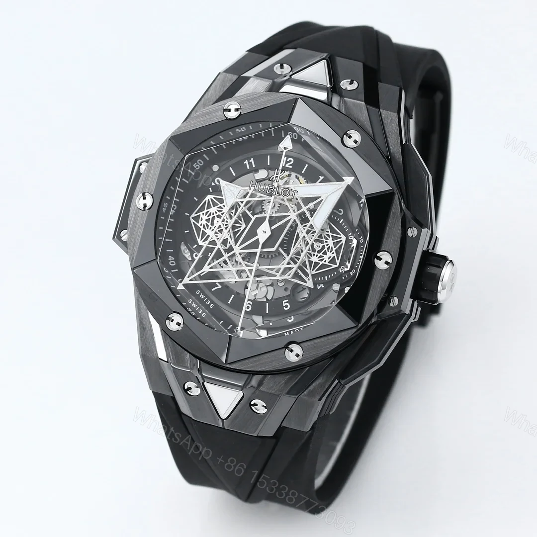 View 2 of Hublot Big Bang Sang Bleu Replica 45MM Premium Black Ceramic Rubber Strap Edition RG-HUBLOT-SANGBLEU-BLACK-45