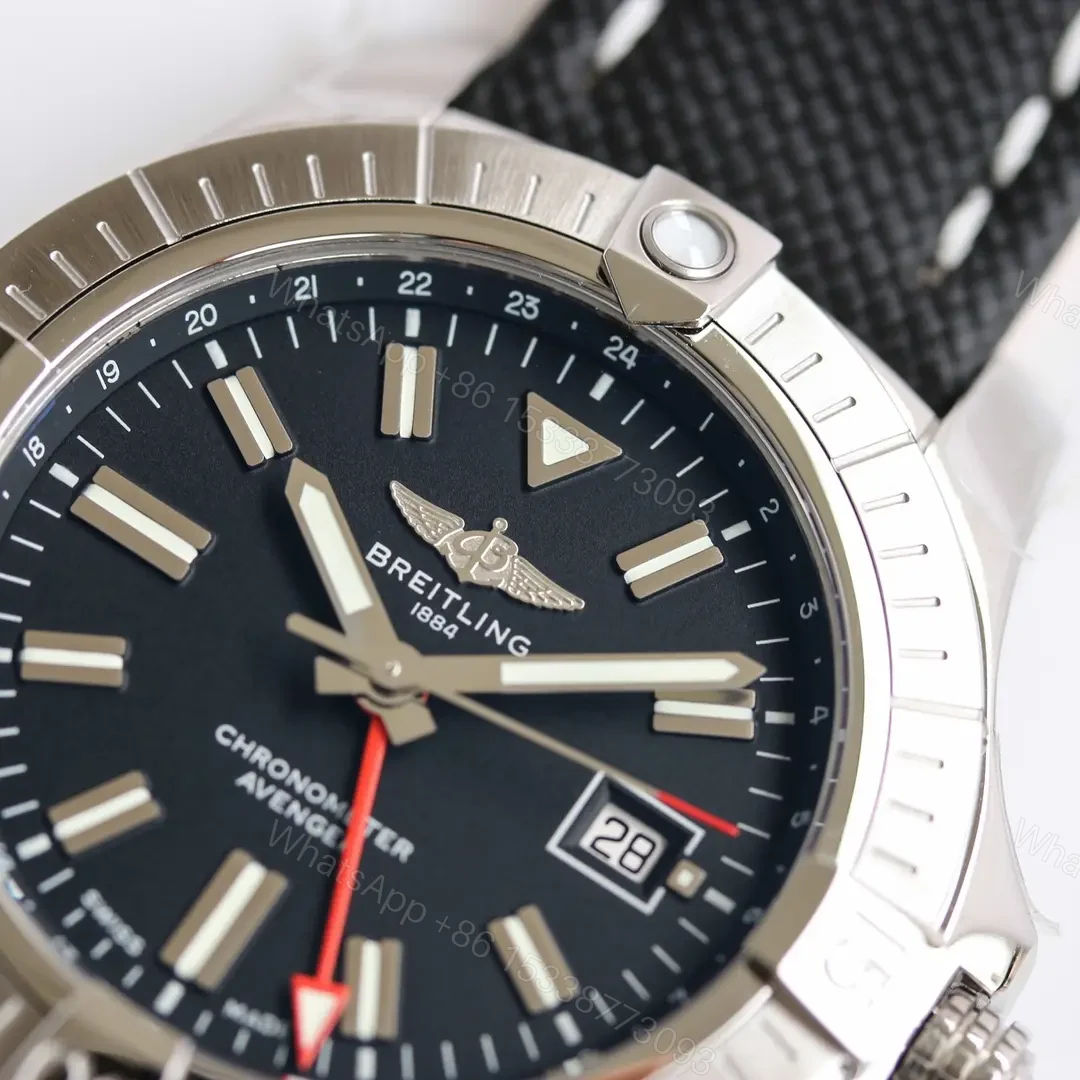 View 7 of Breitling Avenger Automatic GMT 45 Watch – Black Dial, Stainless Steel Case, Black Strap