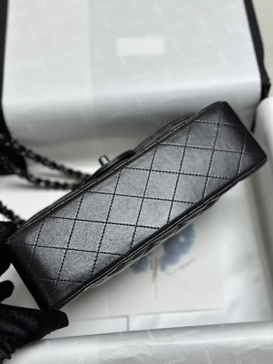 View 6 of Black Diamond Quilted Flap Bag with Chain Strap, Chanel-Inspired