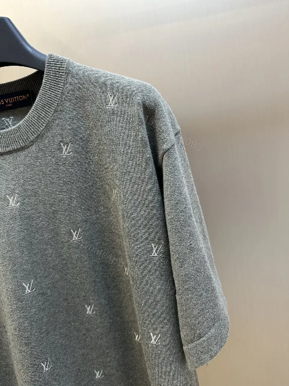 View 4 of Gray Knit Crewneck Monogram Luxury Sweater-Dress Hybrid