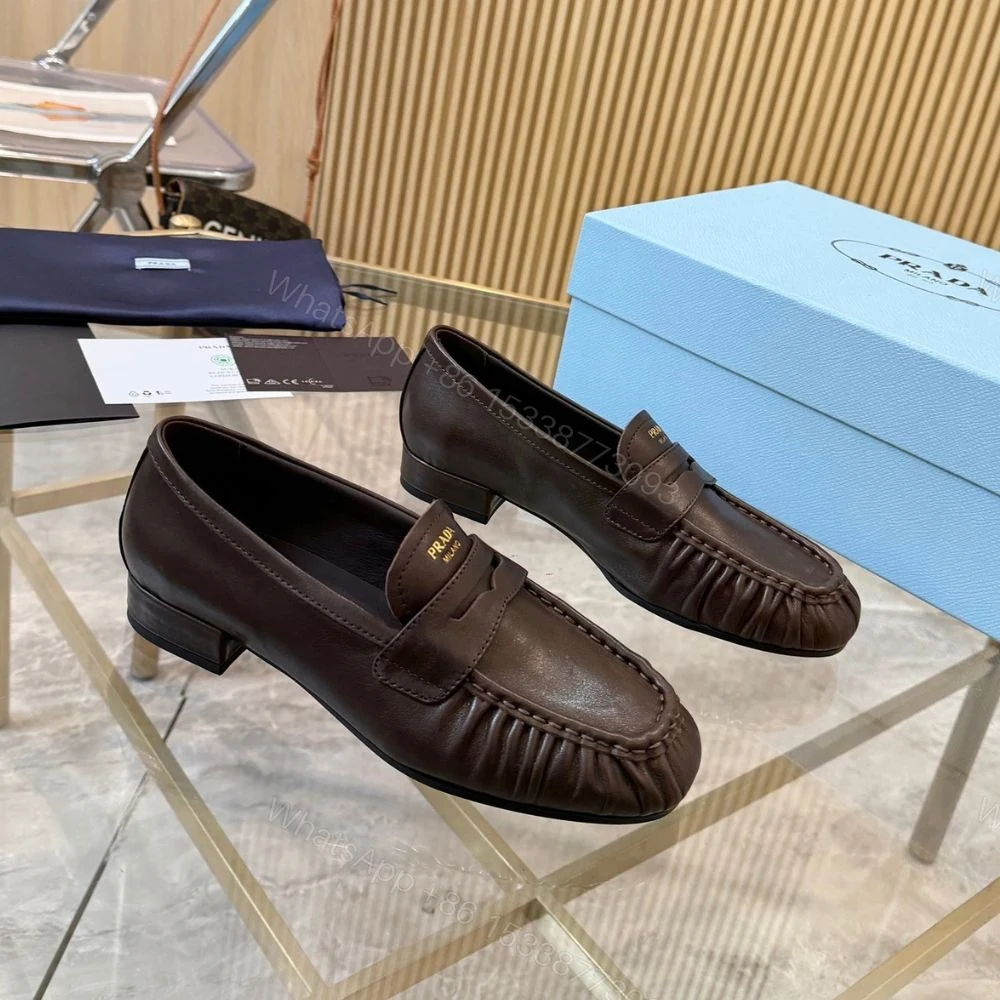 View 2 of Prada Leather Loafers Dark Brown
