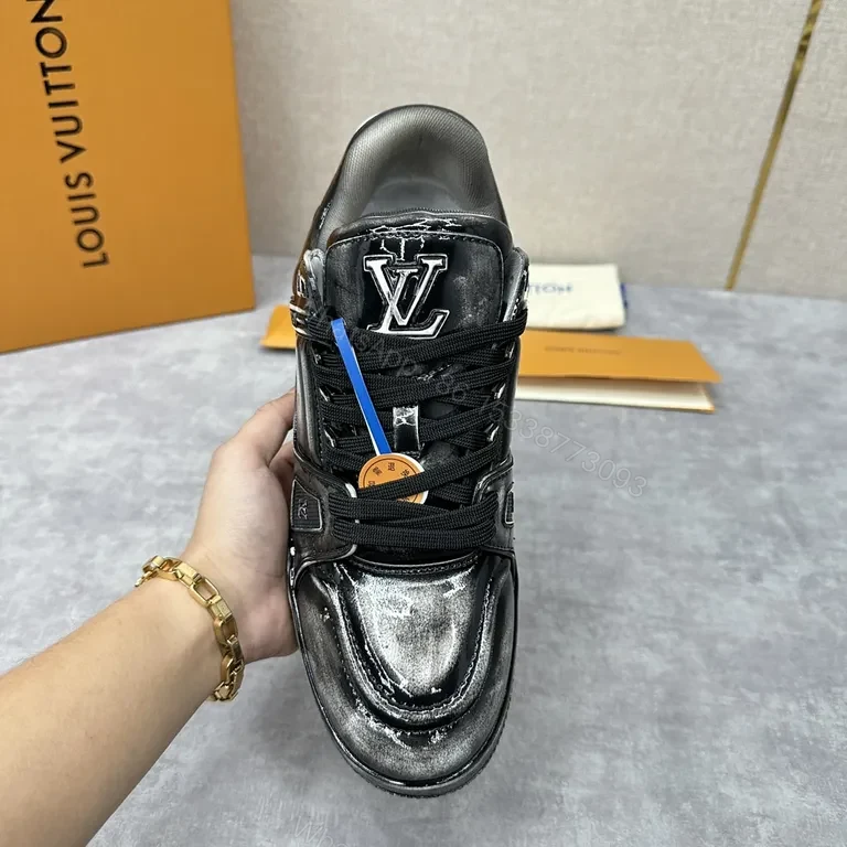 LV-Emblem High-Top: Metallic Leather, Luxury, Comfort, All-Day Wear Sneaker — view 1