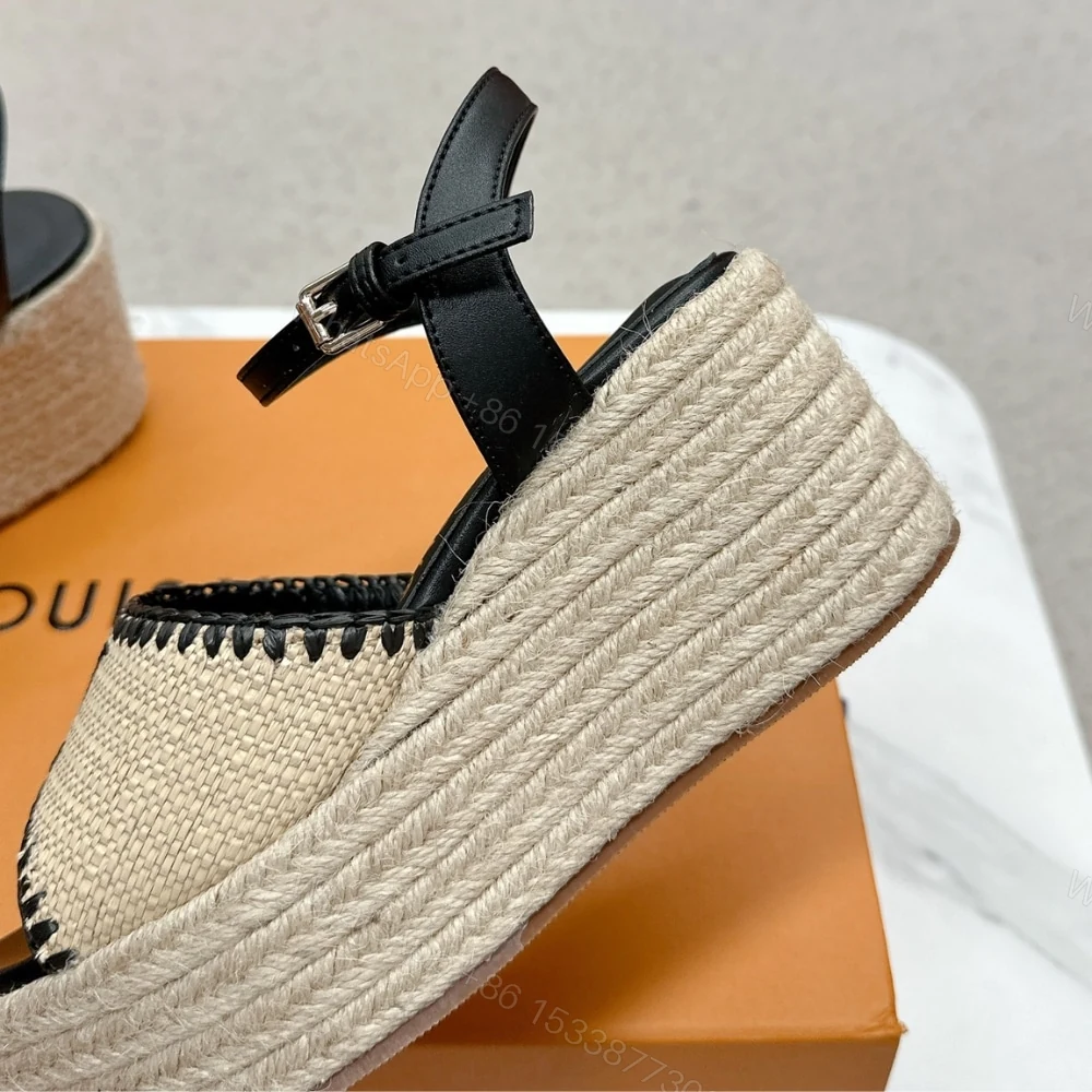 View 5 of LOUIS VUITTON HELIOS WEDGE SANDAL RAFFIA BLACK