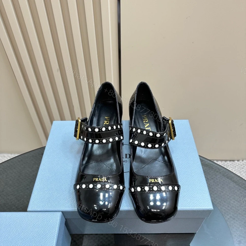 高仿Prada*Patent系列1I816N粗跟瑪麗珍鞋鞋漆皮3.5CM黑色免檢版 — view 1