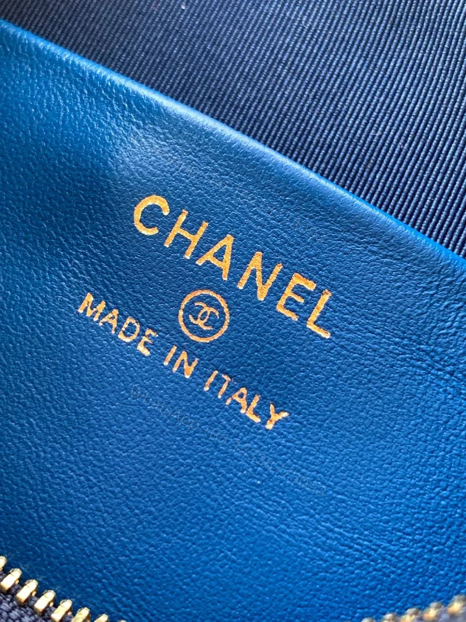 View 9 of Navy Quilted Crossbody: Gold-Emblem, Compact Luxury Bag