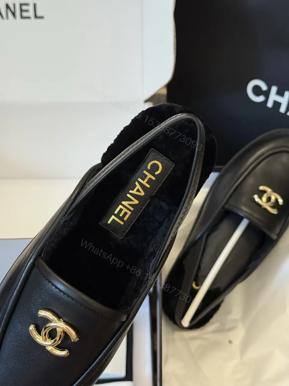 View 6 of Sleek Leather Loafers: Timeless Chic with Gold Logo Hardware