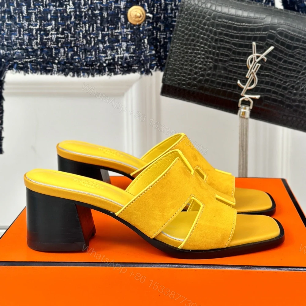 View 2 of 高仿Hermes*H241233ZCH經典H中踭拖鞋羊京面料黃色5CM免檢版