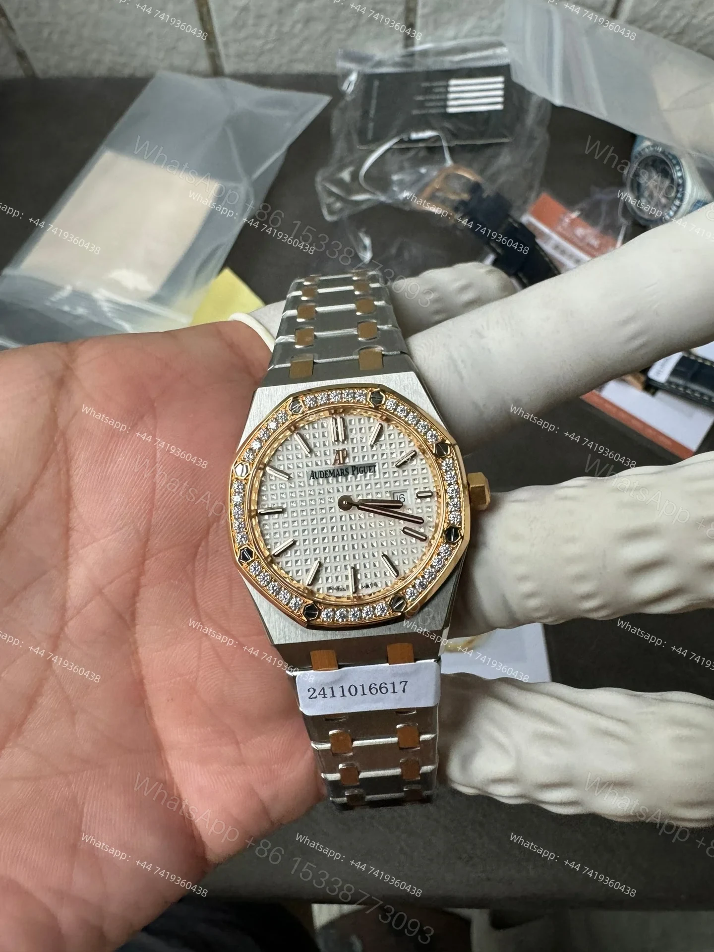 View 3 of Audemars Piguet Super Clone Royal Oak 67651SR Rose Gold Diamond Bezel White Dial 33MM
