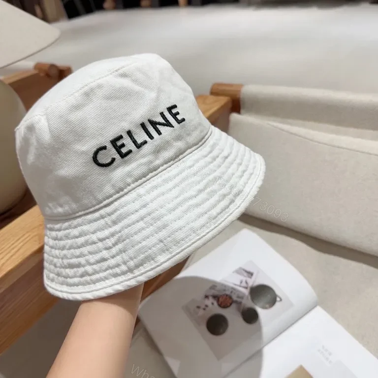 View 3 of White CELINE Logo Bucket Hat: Clean Minimal Luxury