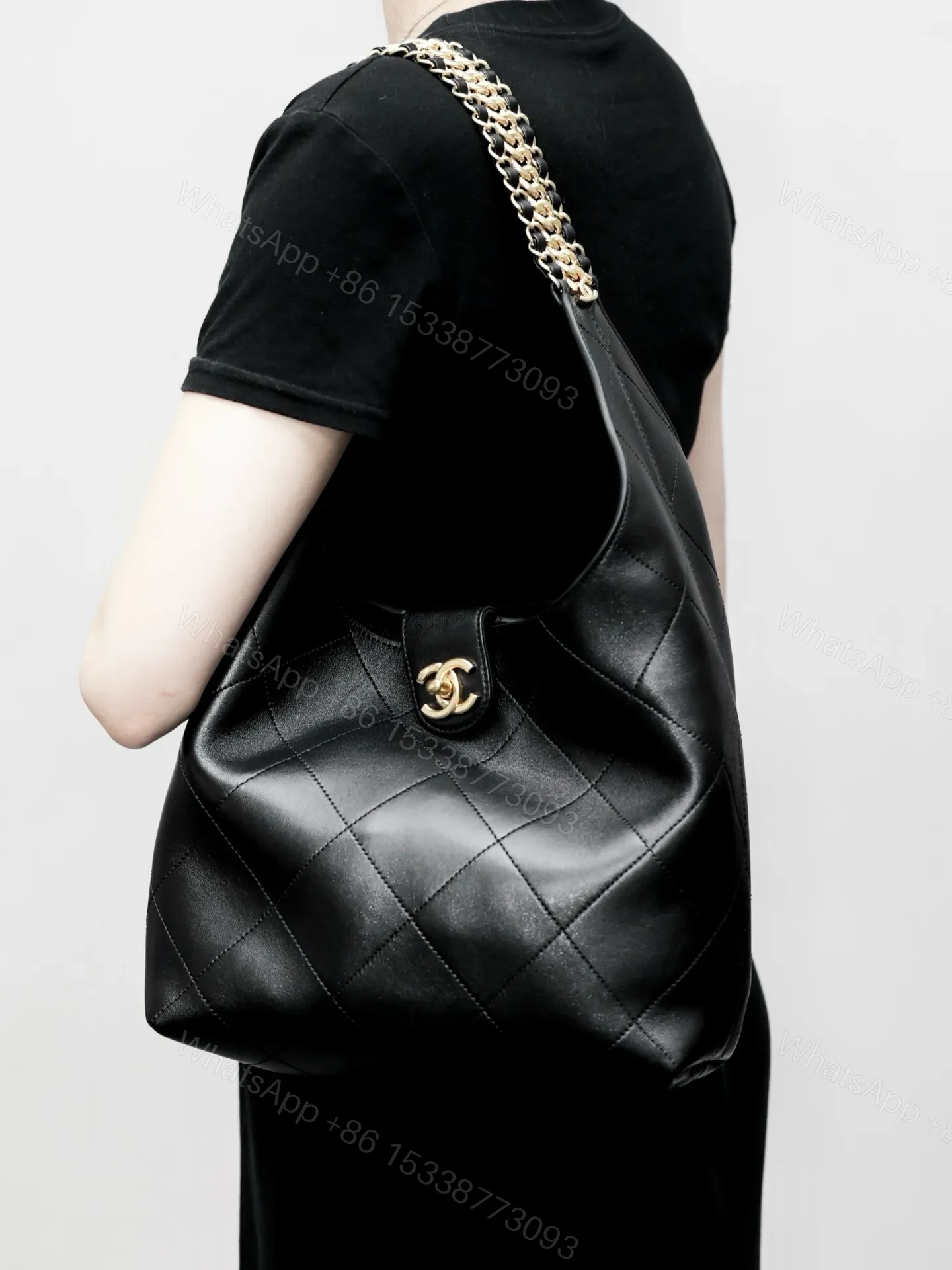View 3 of Chanel 25P Hobo bag in black lambskin