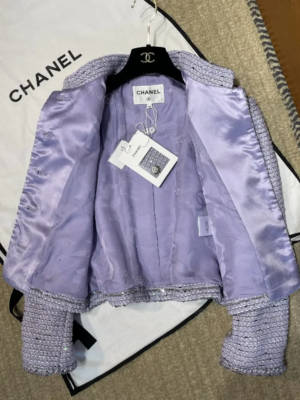 View 3 of Lilac Bouclé Tweed Jacket: Structured Modern Luxury, Ultra Textured