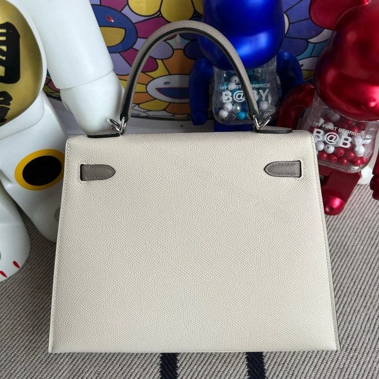 View 7 of H KELLY EPSOM CK10 CREAMY WHITE & M8 GRIS ASPHALTE SILVER HARDWARE 25CM