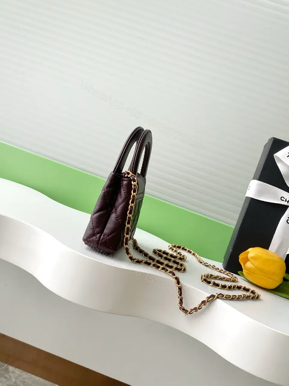 View 7 of Burgundy Quilted Lambskin Shoulder Bag - Luxe Everyday Style