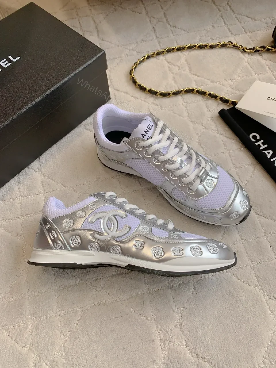 View 8 of White Silver Luxe Sneaker: Modern Comfort Runner