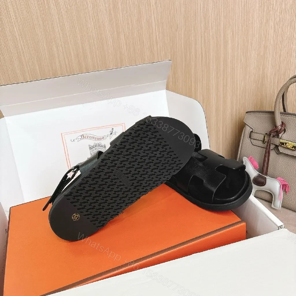 View 4 of Minimalist Black Leather Sandals with Geometric Straps - Luxury Style