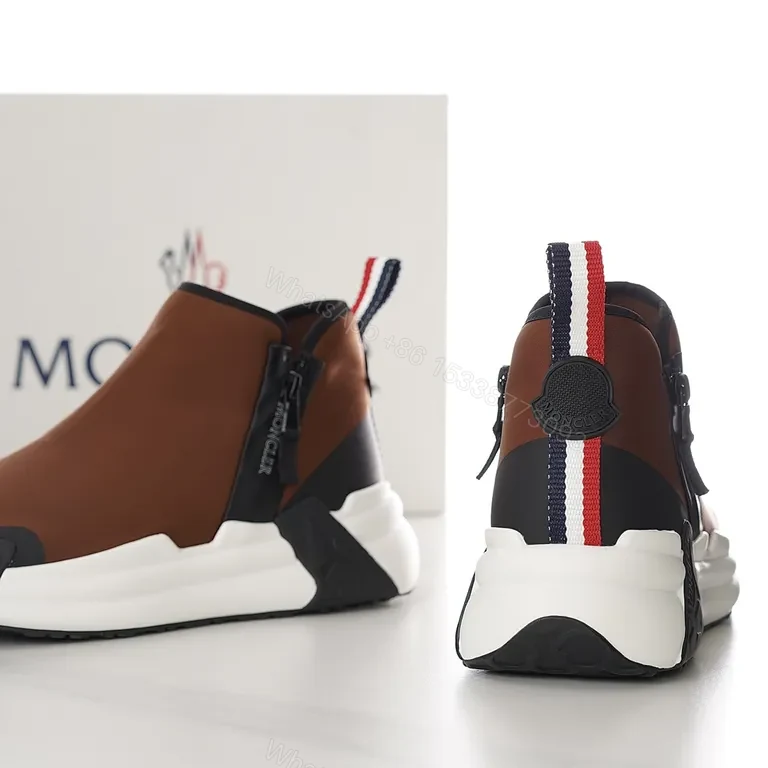 View 2 of Moncler Brown Leather High-Top Sneakers with All-Day Comfort