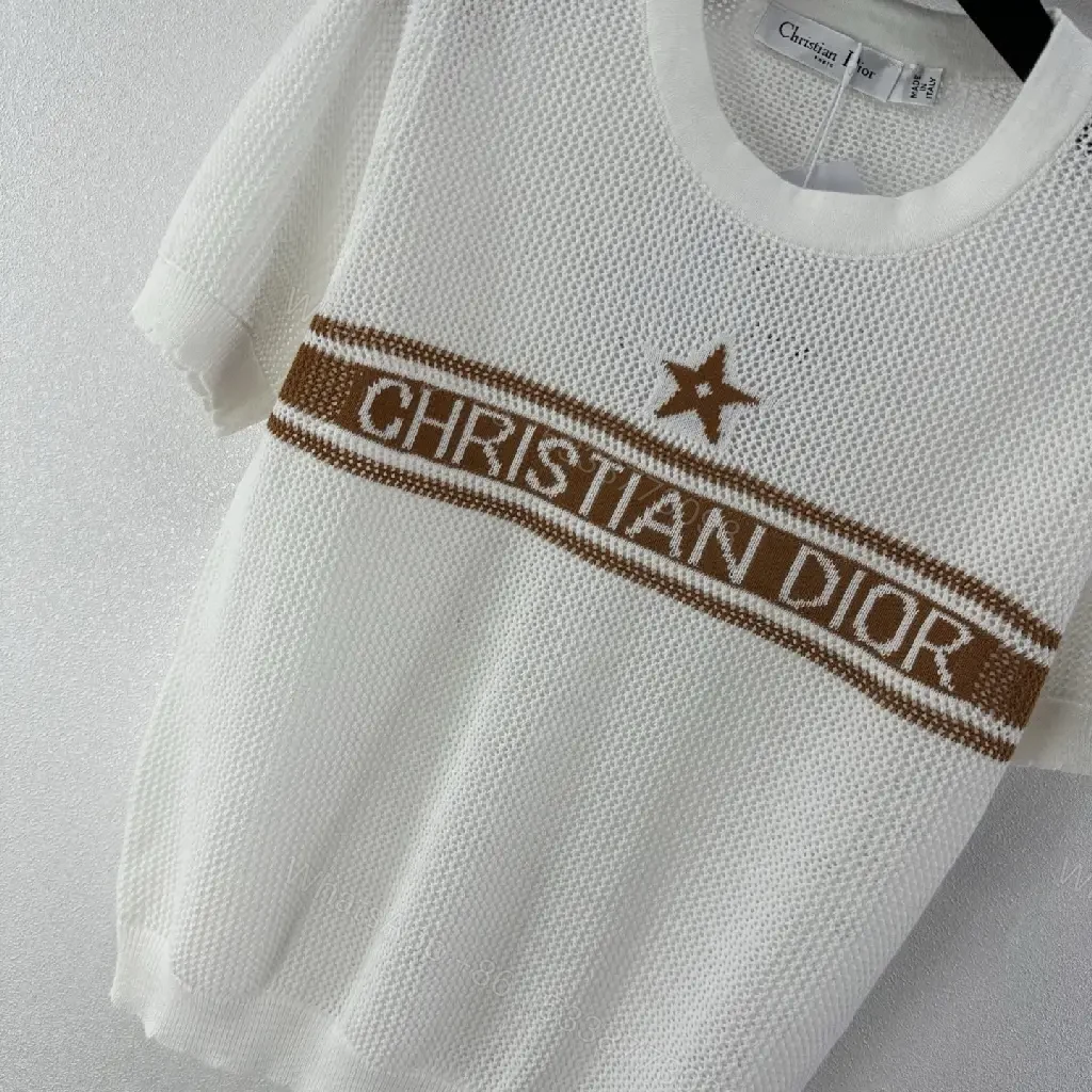 View 9 of White Mesh Star Logo Knit T-shirt Christian Dior