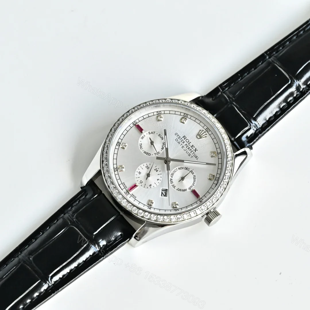 View 8 of Rolex Datejust R76 Silver 41MM Premium Leather Strap Multi-Function Automatic ROLEX-DATEJUST-R76-41-SILVER-LEATHER