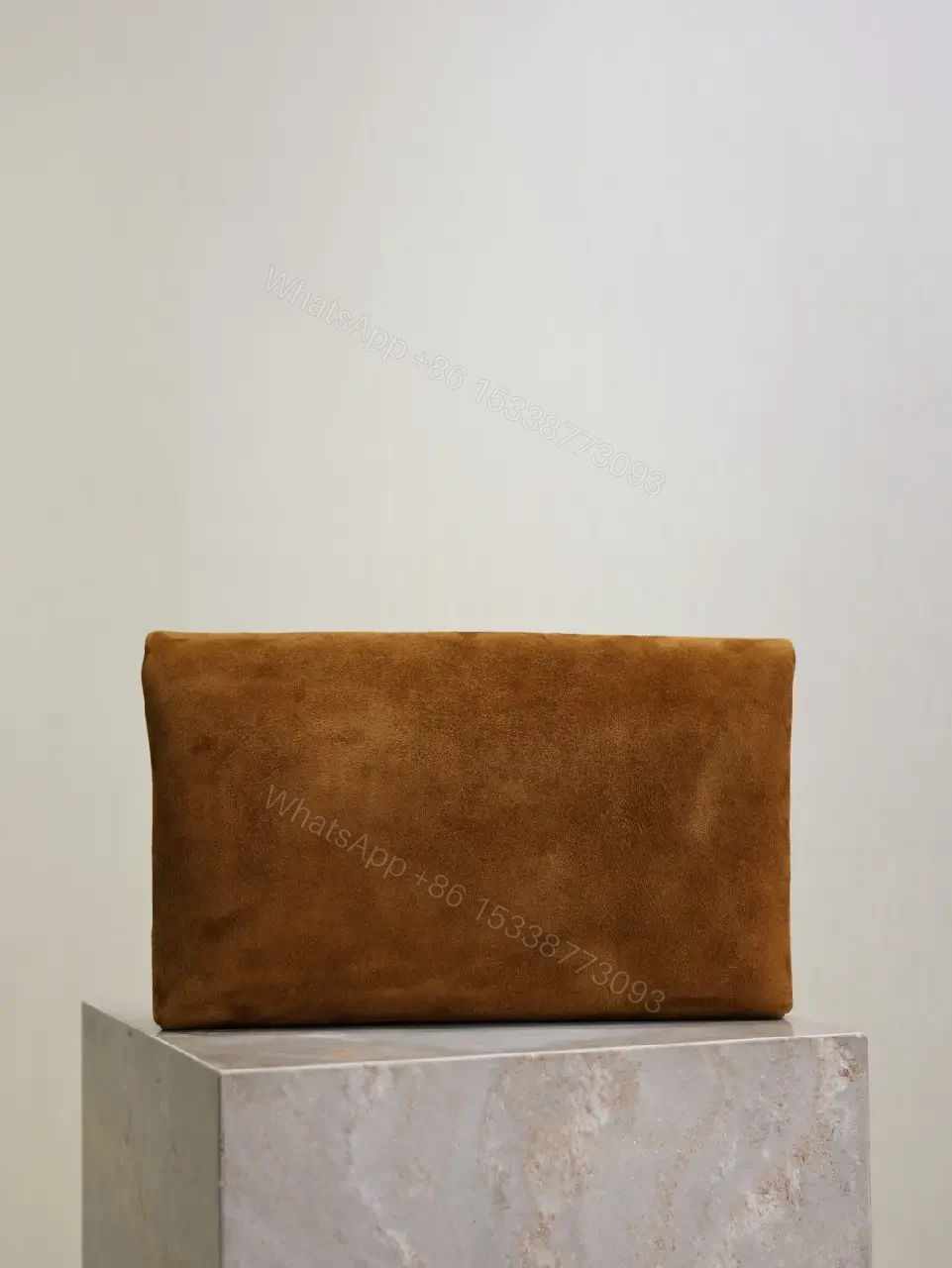 View 7 of Chocolate Suede Envelope Clutch with Gold Hardware