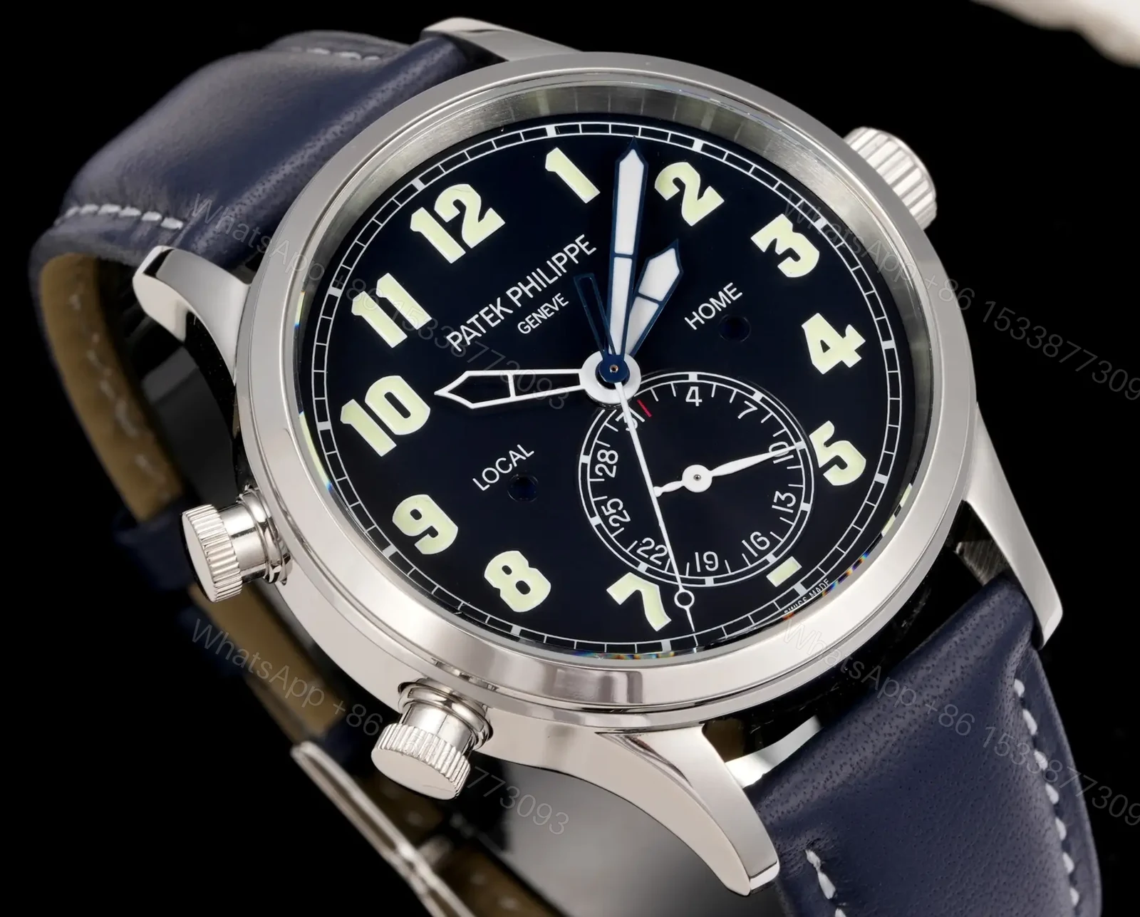 View 3 of Patek Philippe Calatrava Pilot Travel Time 42mm Leather Strap Premium Edition PATEK-PILOT-TT-42