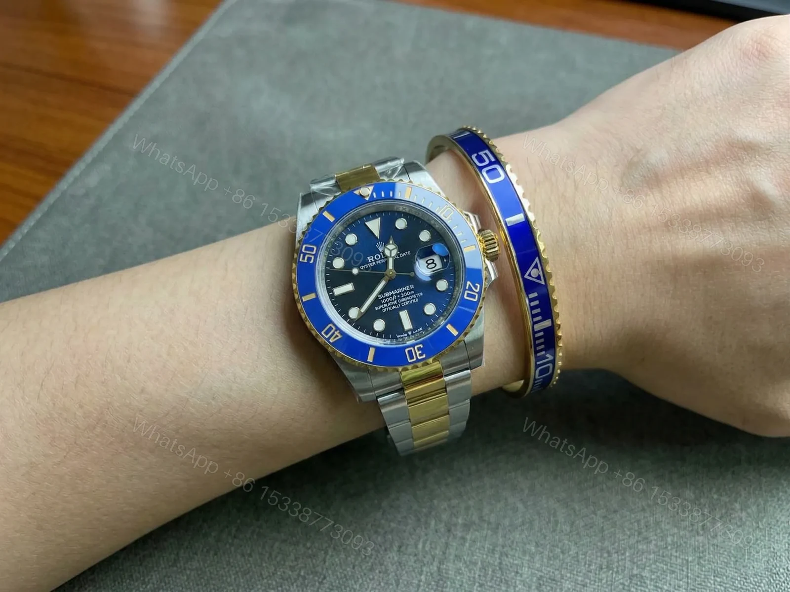 View 3 of Bluesy Blue Submariner Gold Tone Bracelet