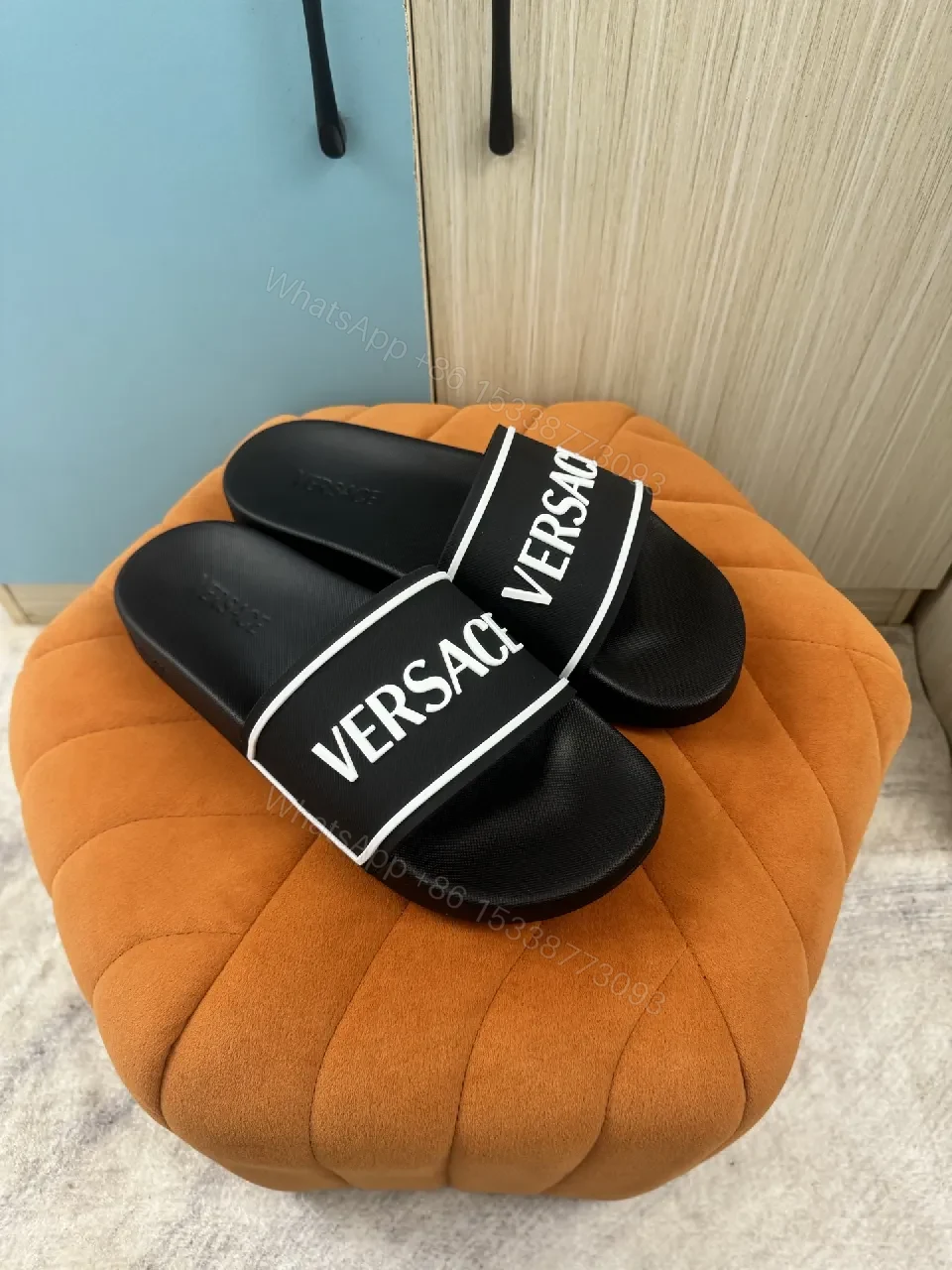 View 2 of Bold Logo-Brand Slide Sandals with Cushioned Comfort