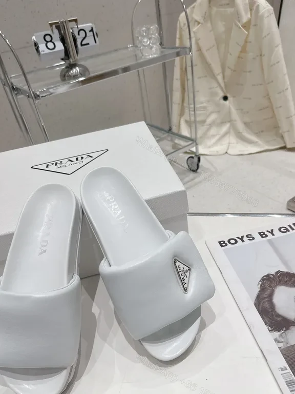 View 9 of Prada-Inspired White Leather Slide: Minimal Comfort