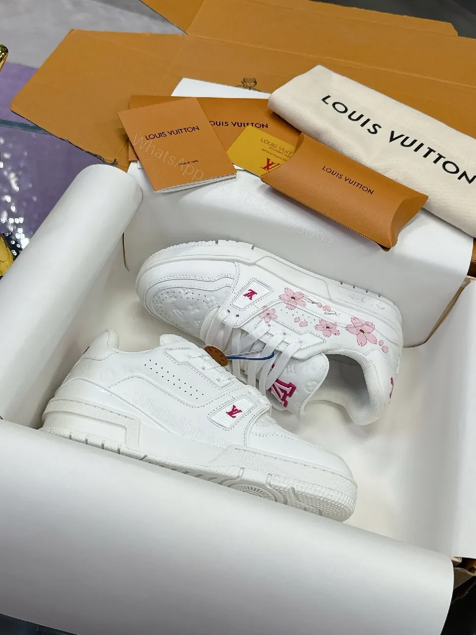 View 3 of White Leather Sneakers, Pink Detailing, Luxe Everyday Wear