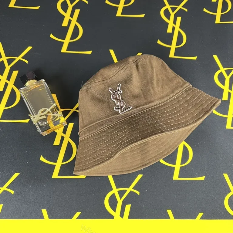 Taupe-Brown YSL-Influenced Structured Bucket Hat — view 1