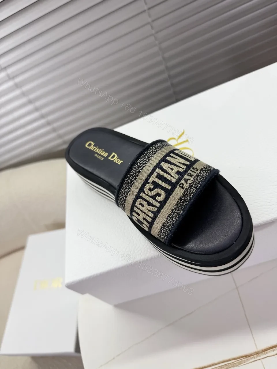 View 4 of Bold Logo Stripes Slip-On Sandals: Elevated Comfort