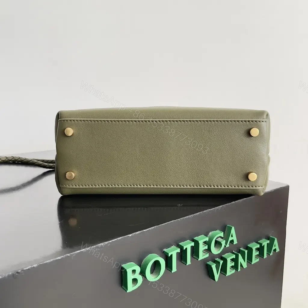 View 10 of Olive Mini Bag with Gold Knot Detail, Structured Leather
