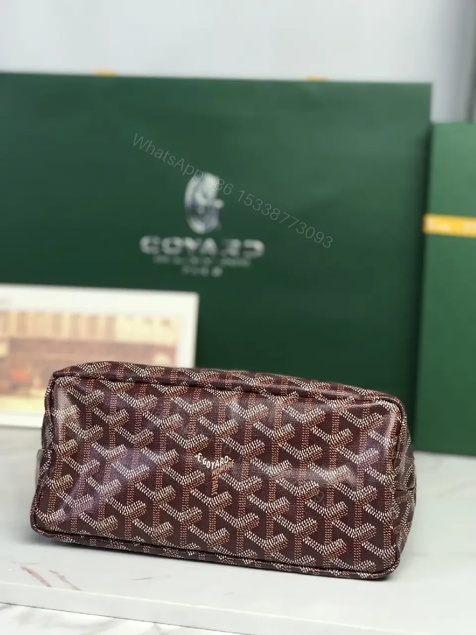 View 6 of Structured Bur Burgundy Handbag: Patterned, Leather-Feel Canvas, Structured Carryall