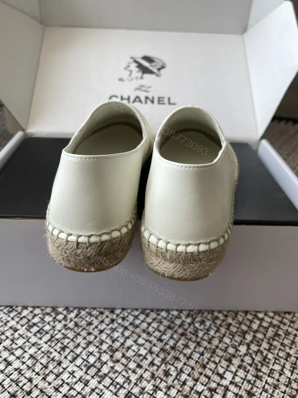 View 8 of Textured White Espadrille Loafers: Quilted Leather & Jute Sole