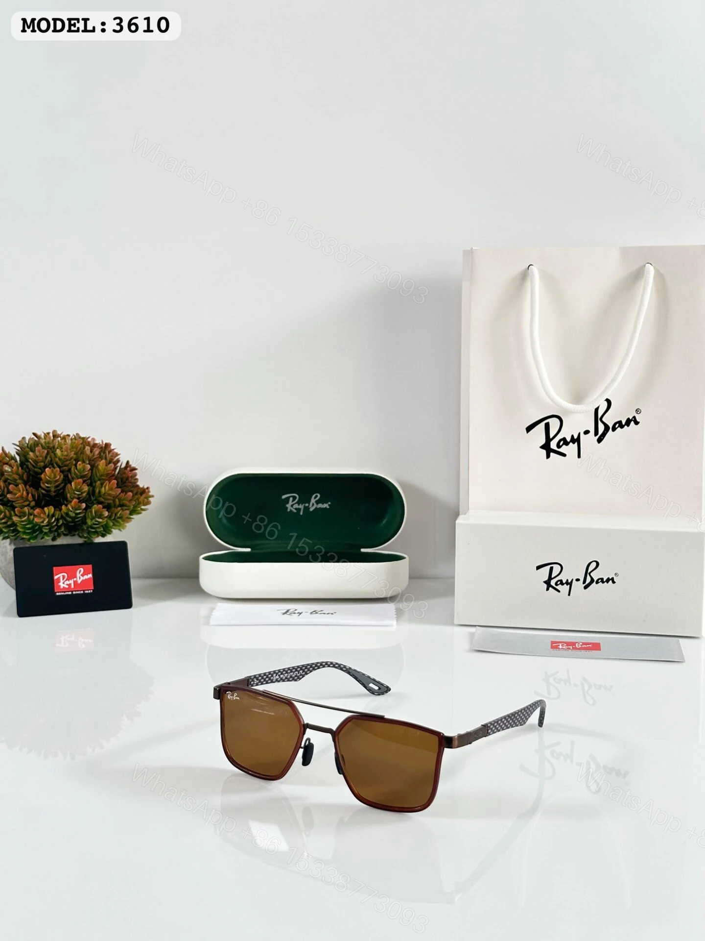 View 2 of Ray-Ban 3610 Black-Brown Metal Square Sunglasses