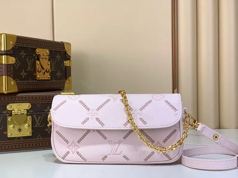 Light Pink Pebbled Leather Shoulder Bag with LV Monogram Pattern — view 1