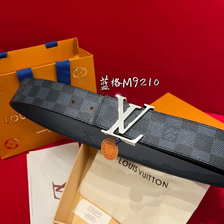 View 4 of Lux Damier Belt with Gold LV Emblem â€“ Contemporary Comfort
