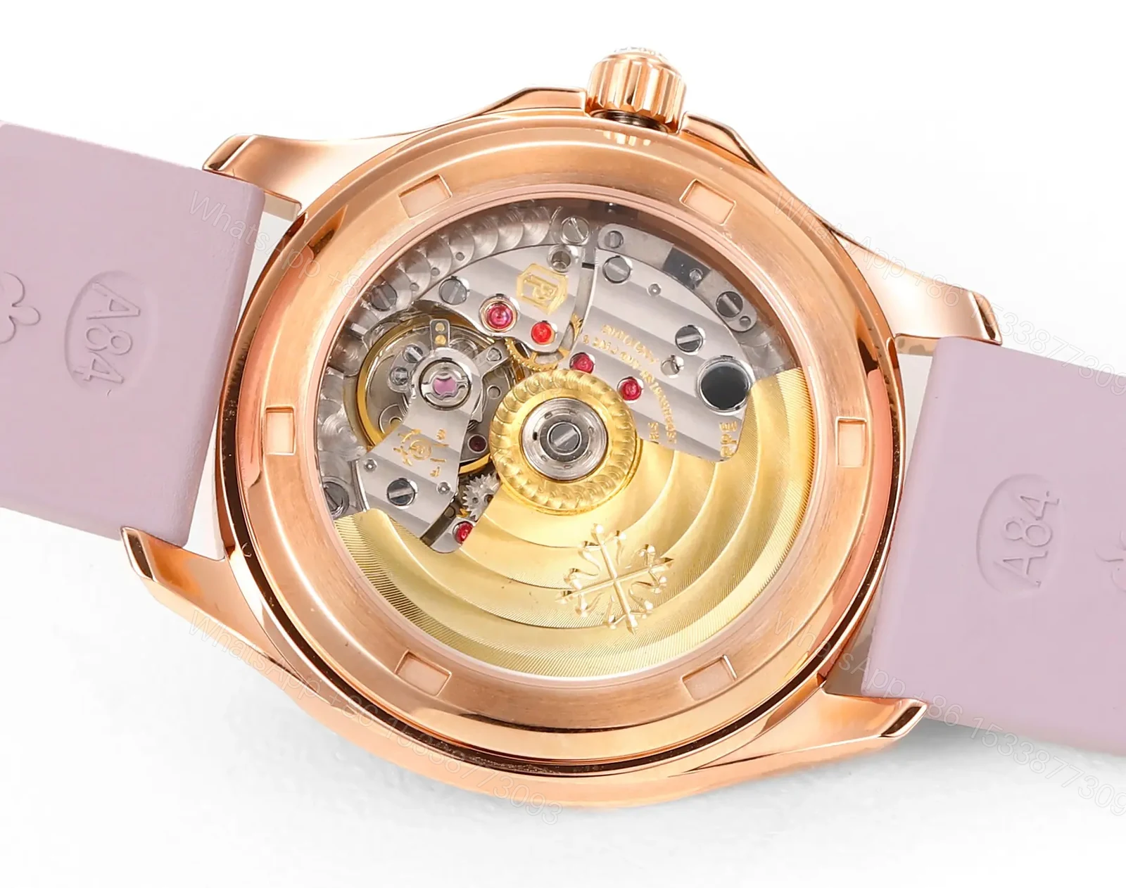 View 5 of Patek Philippe Aquanaut Mechanical Women’s Watch Pink Rubber Strap Rose Gold Case Diamond Bezel