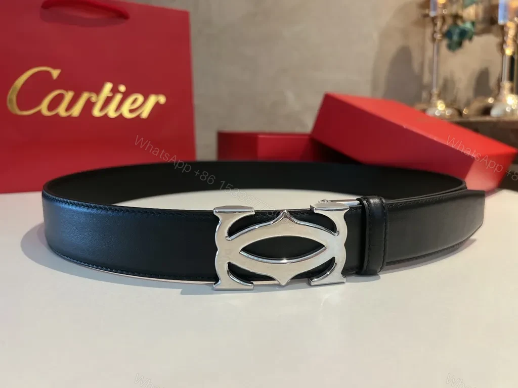 View 3 of Premium Leather Belt with Double G Buckle - Black, Lux Style