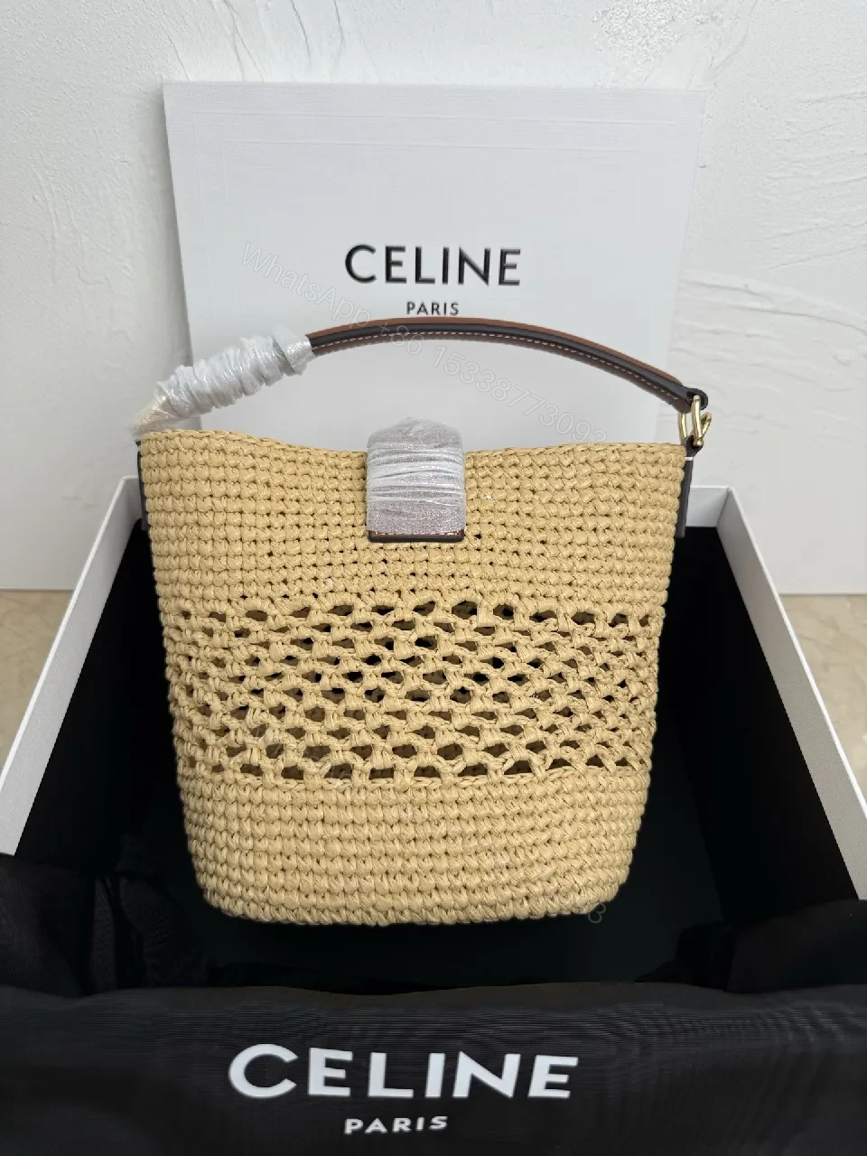 View 4 of Natural Straw Woven Bag, Signature Celine Finish, Lightweight Crossbody