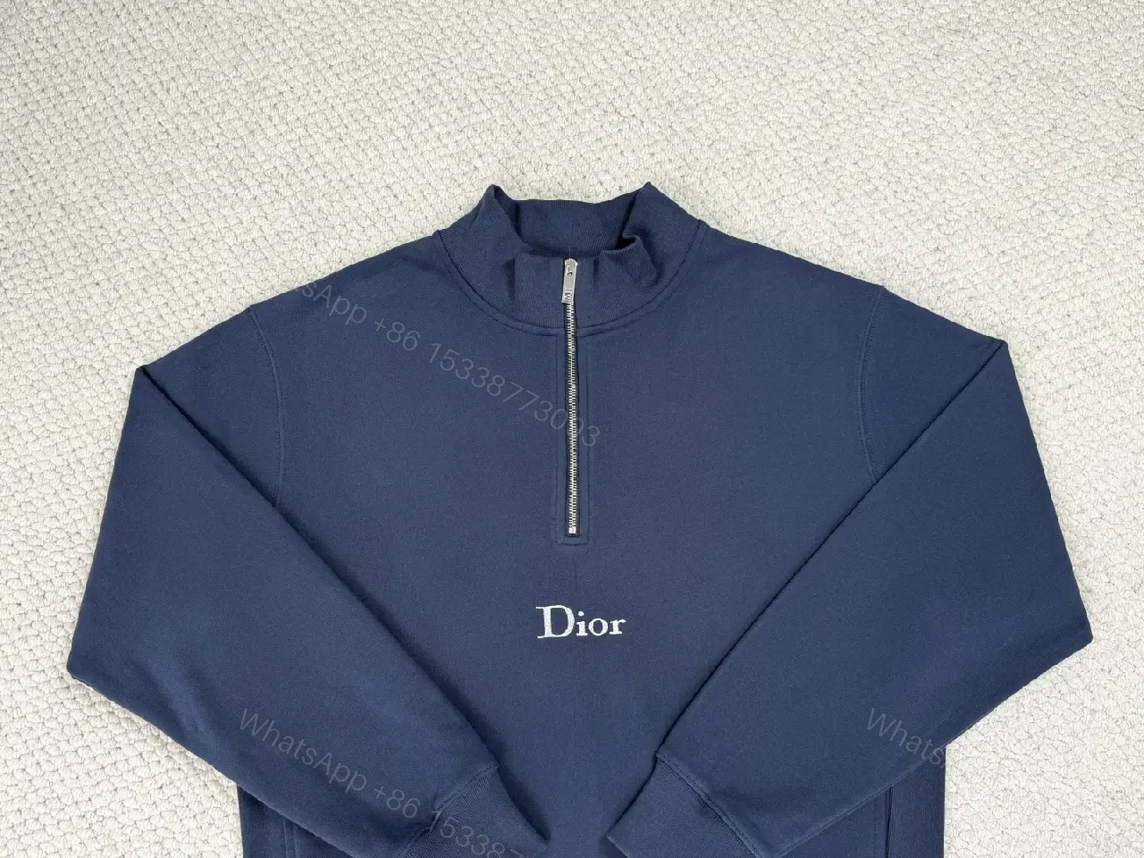 View 9 of Navy Knit Quarter-Zip Hoodie: Luxe Minimalist Layering