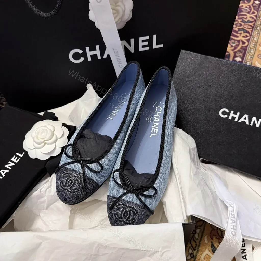 View 3 of Denim-Texture Ballet Flats: Subtle Luxury, Everyday Comfort